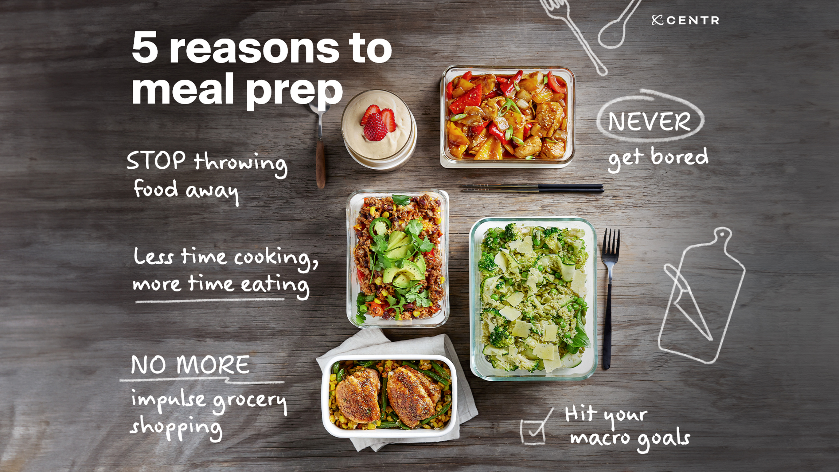 Infographic of 5 reasons to meal prep.