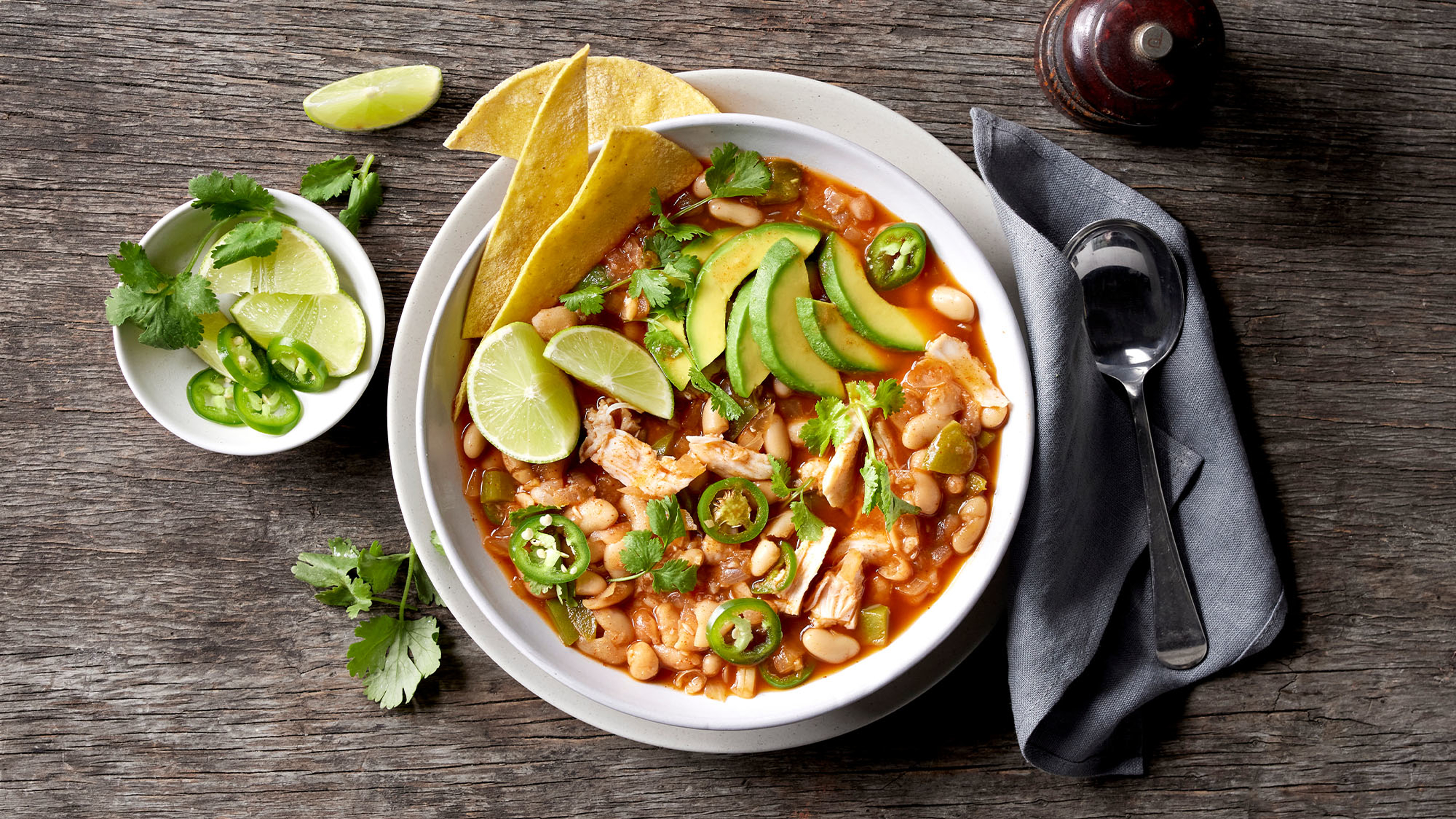 A serve of Centr's White Chicken Chilli is ready for eating.