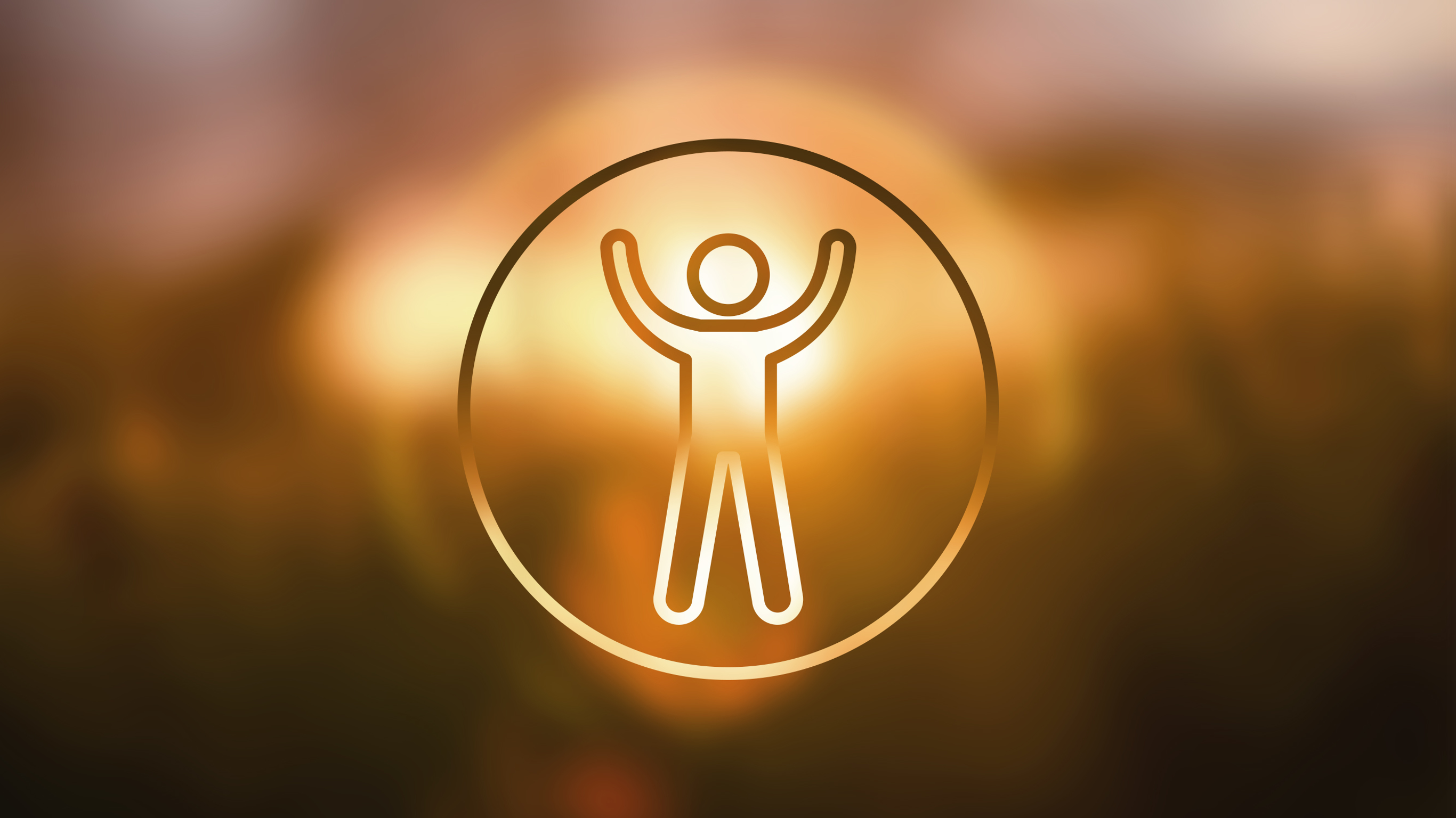 An image of an icon of a person iwth their hands raised, against a golden background.