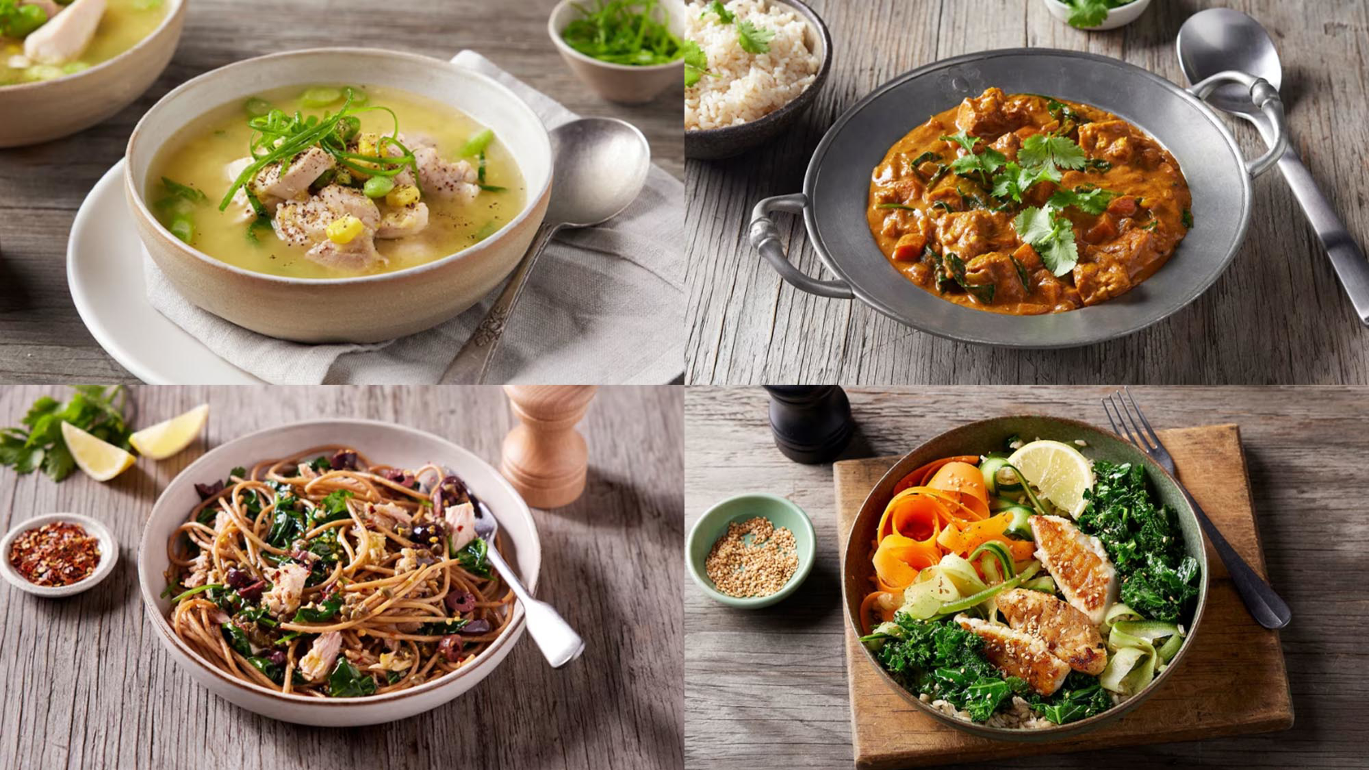Four images of meals from Centr's recovery meals recipes.