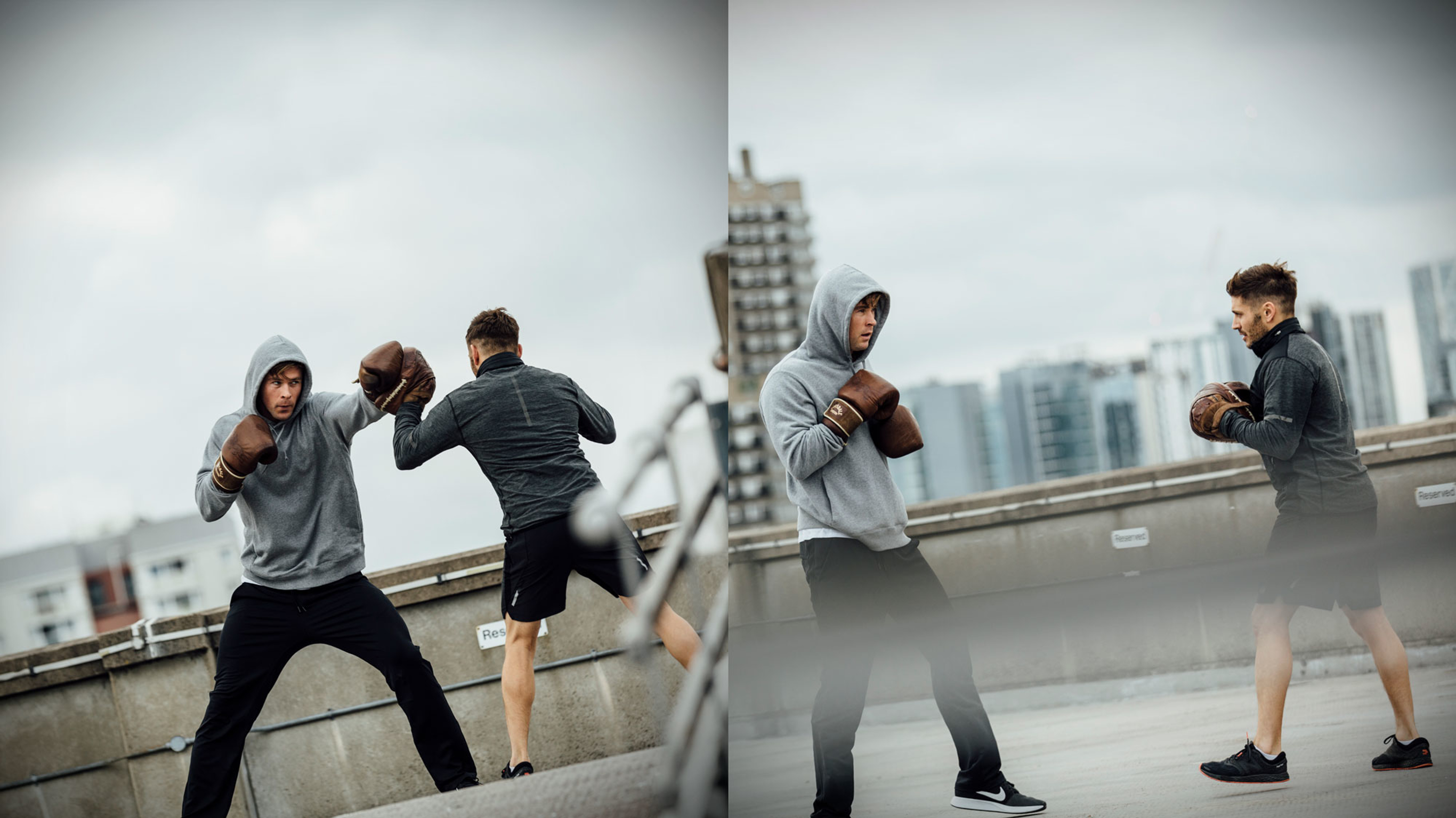 Chris Hemsworth sparring with his trainer Luke Zocchi.
