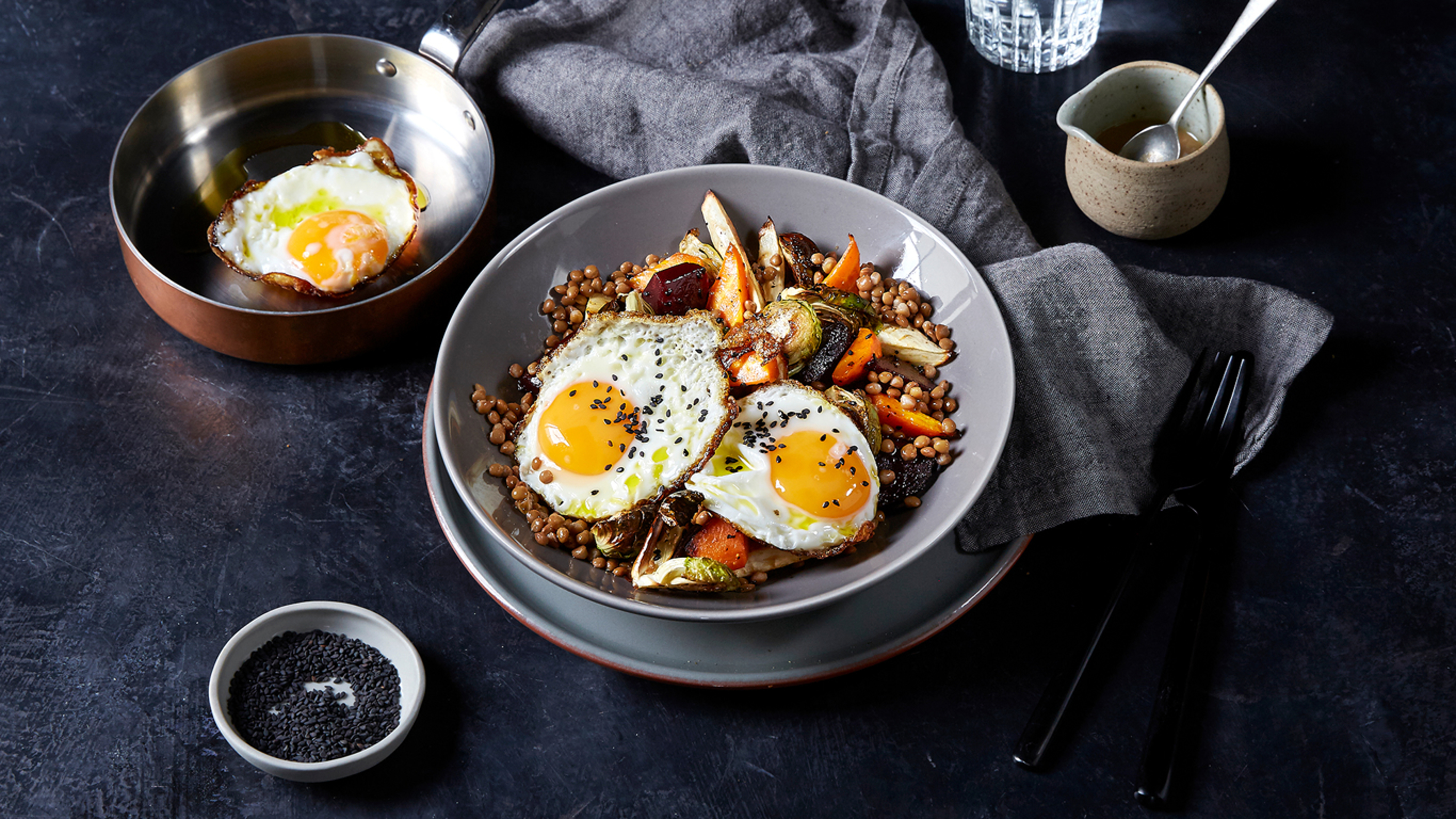 Miso Veggie & Lentil Bowl with Eggs