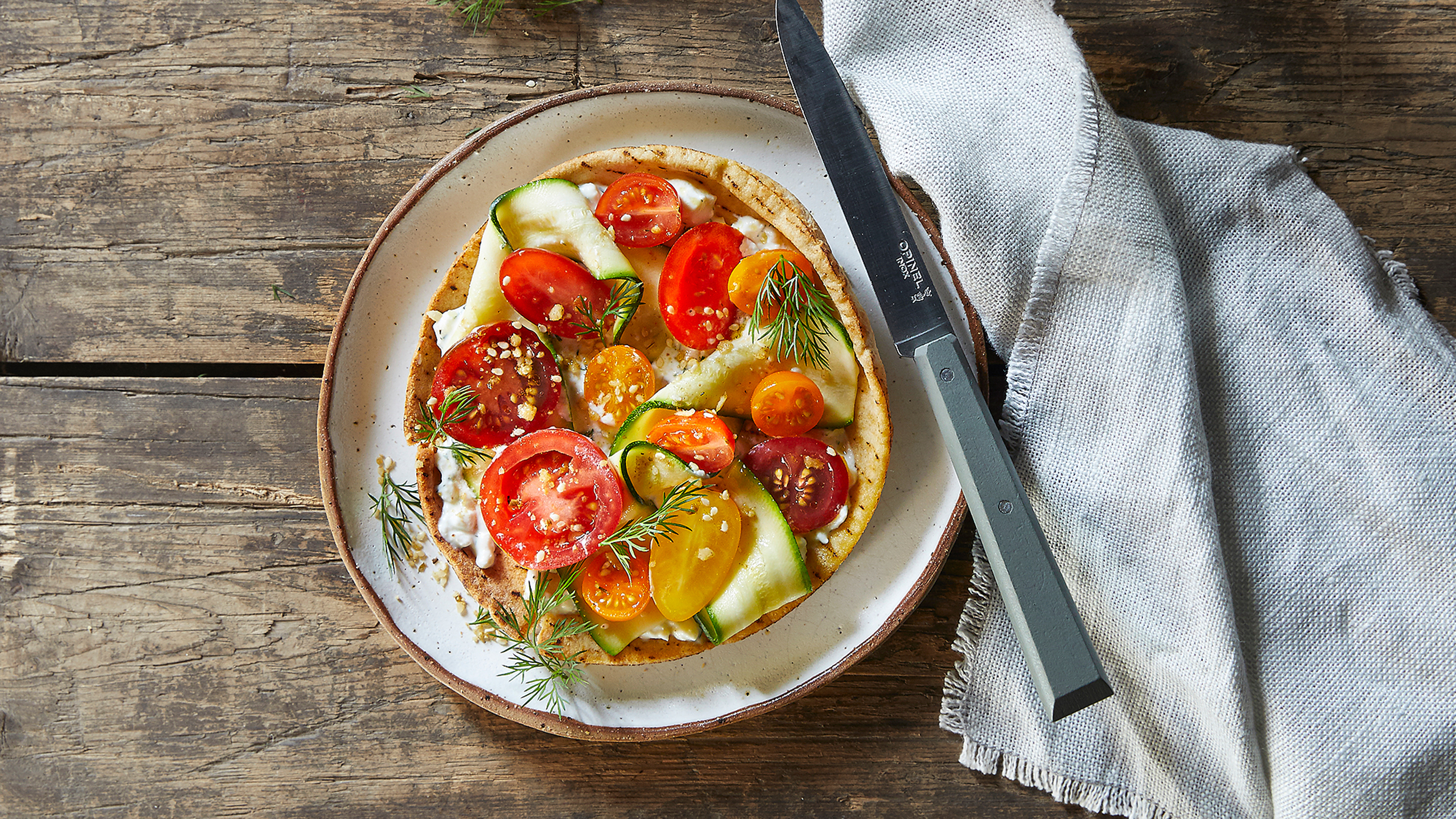Zucchini & Tomato Flatbread Pizza from the Centr vegetarian meal plan.