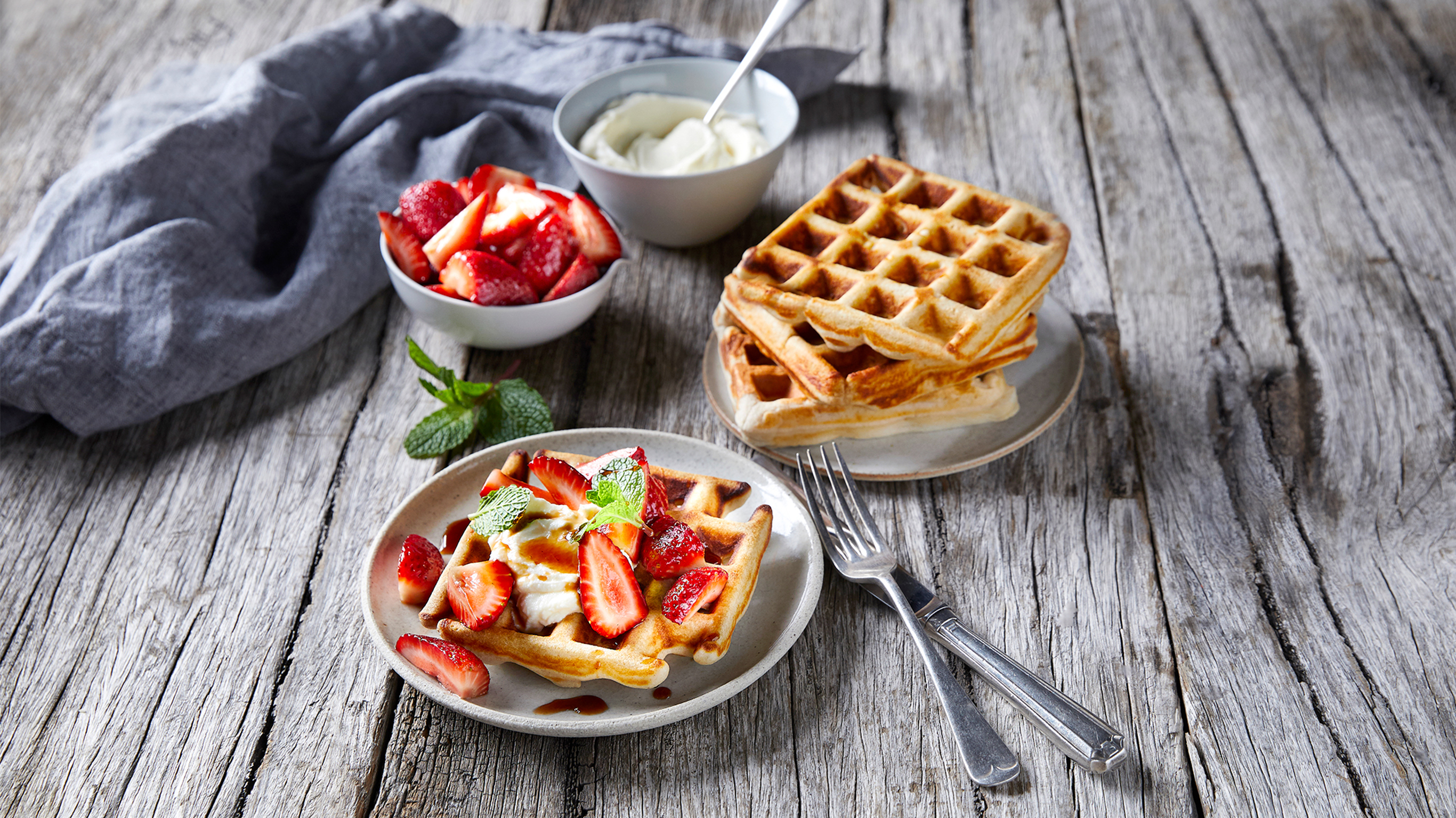 Waffles with Balsamic Strawberries & Ricotta from the Centr vegetarian meal plan.
