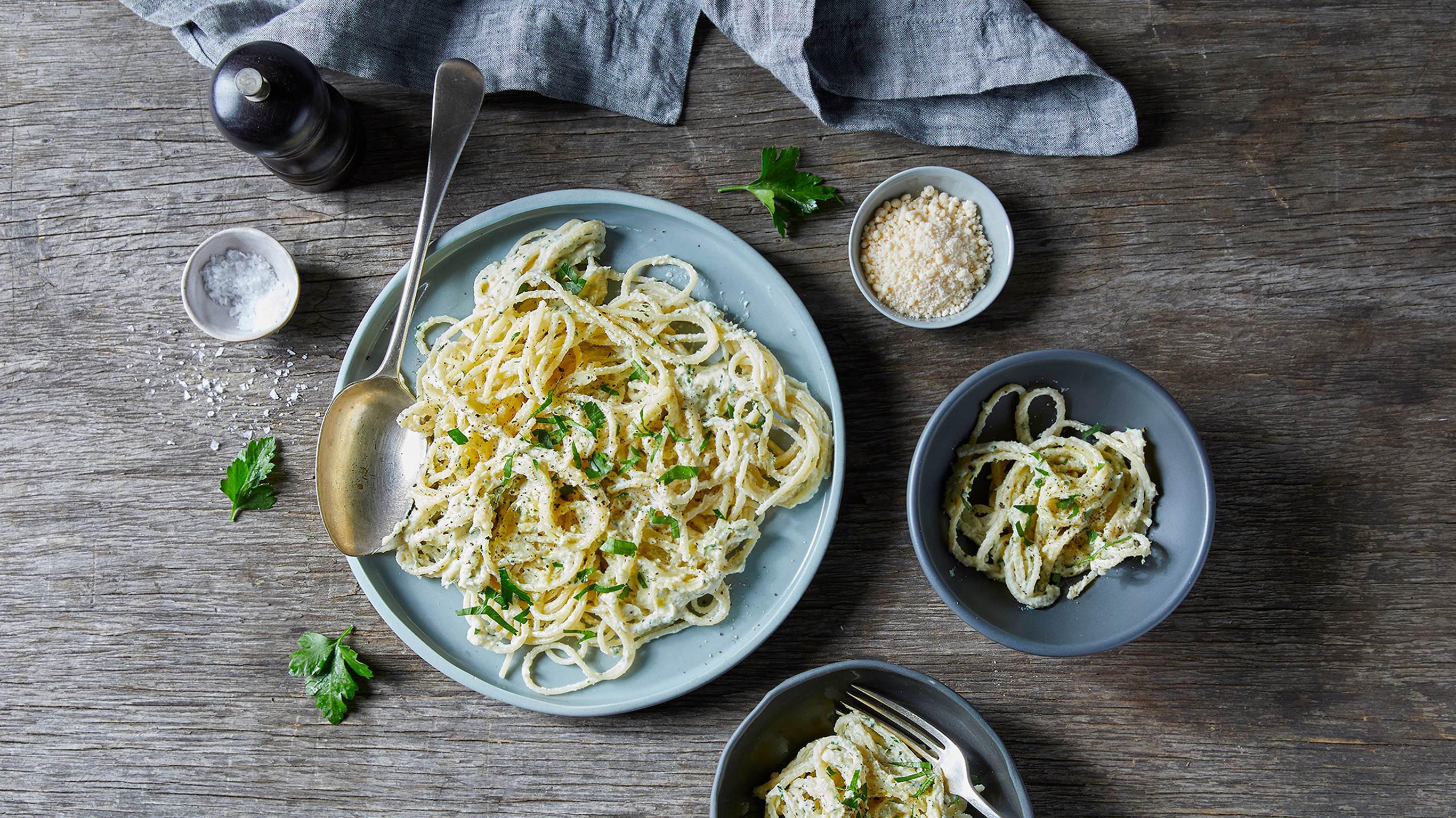 Nutty Spaghetti Carbonara from the Centr vegan meal plan.