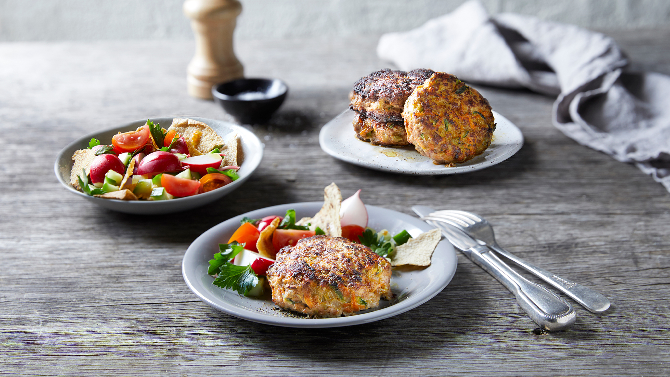 Lamb Rissoles with Salad from the Centr meal plan.