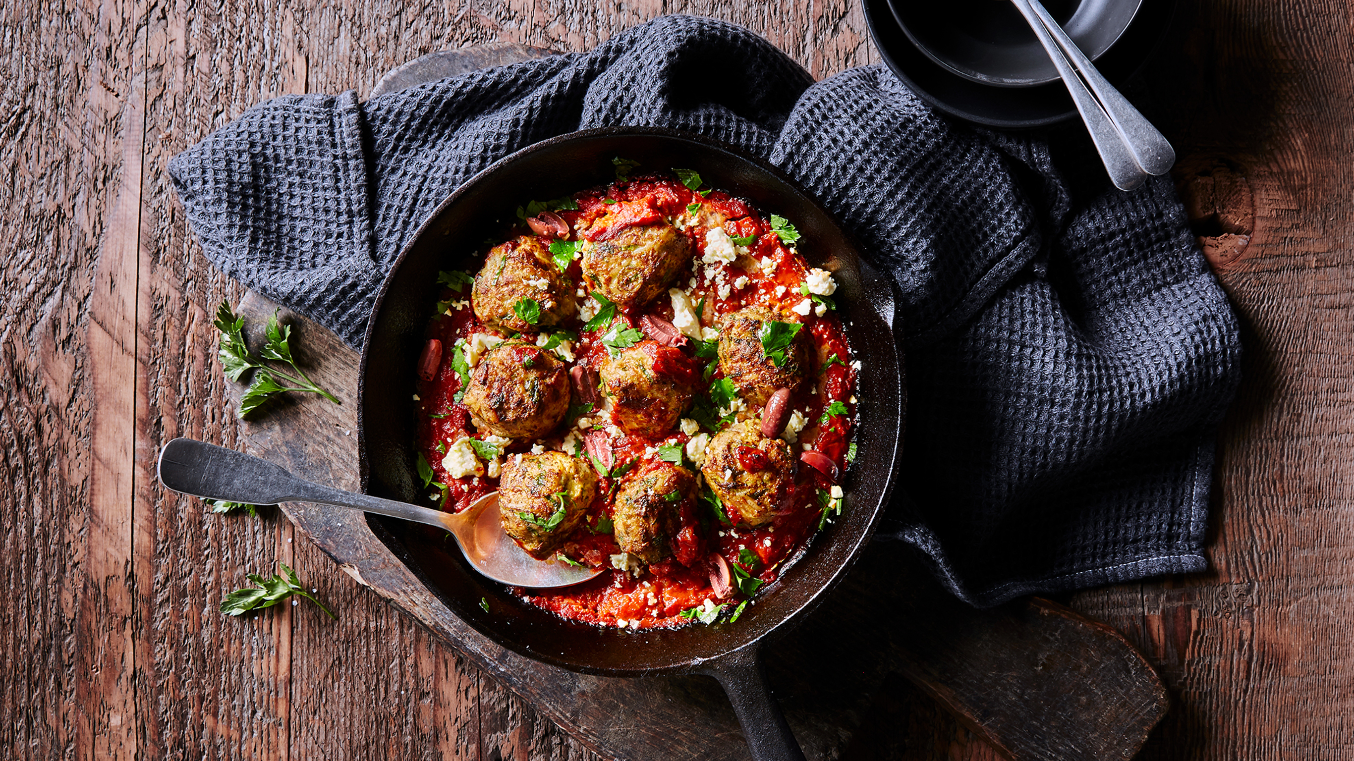 Lamb meatball bake with feta