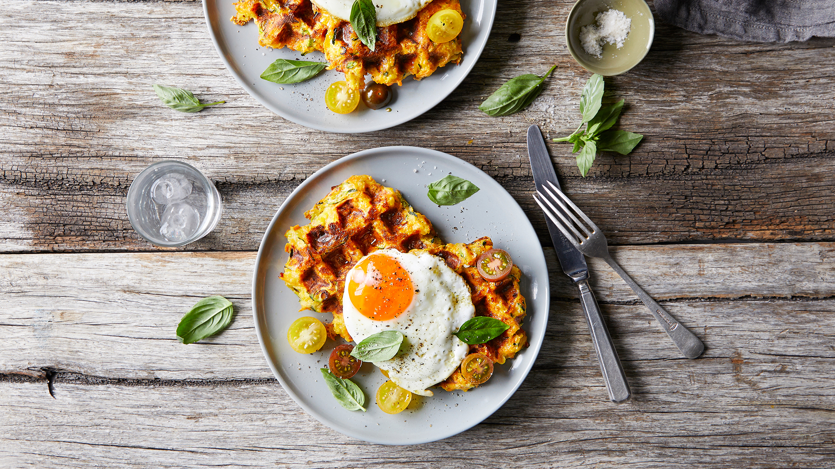 Savory Dinner Waffles with Fried Eggs