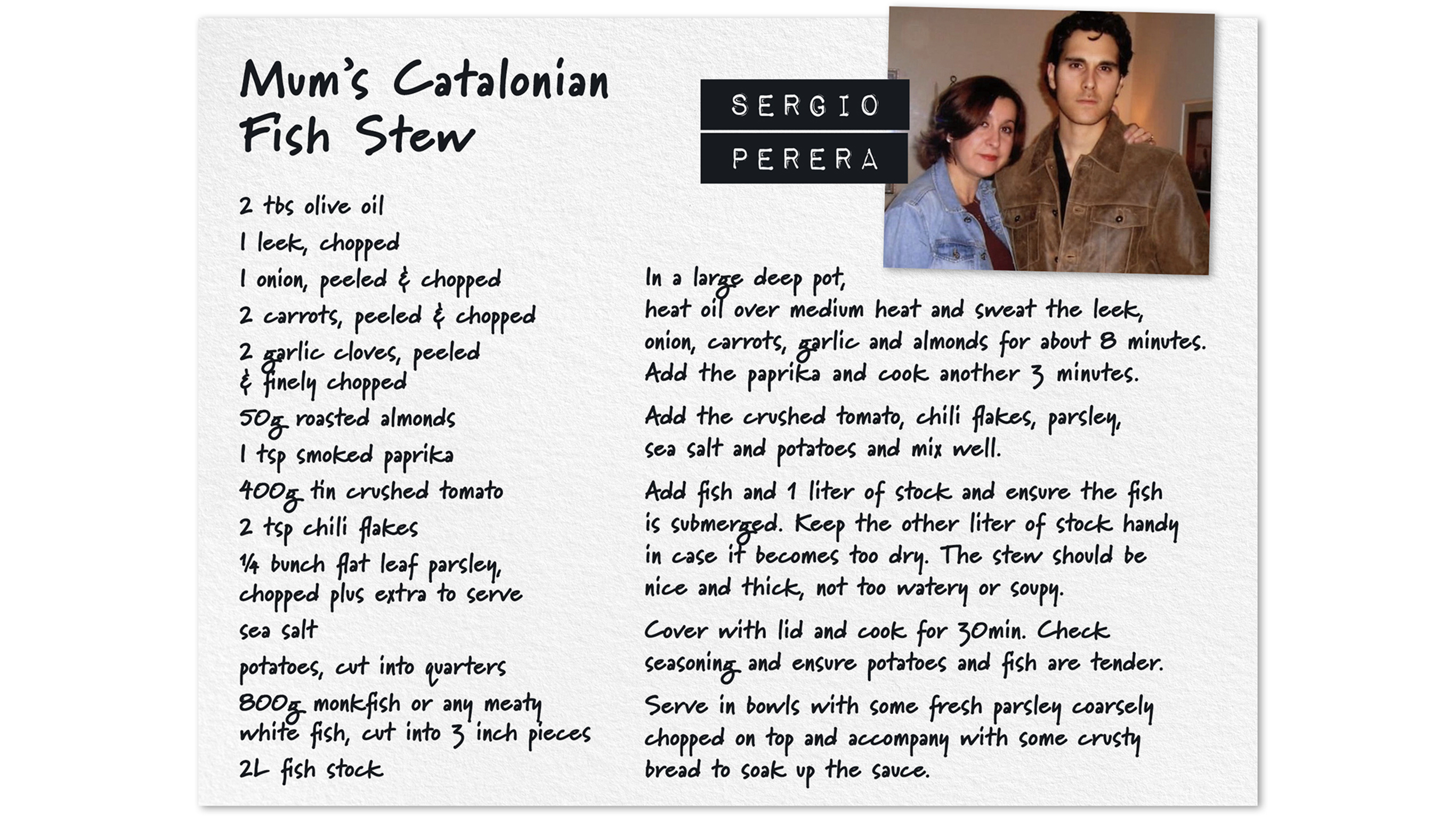 Recipe for Sergio's Mum's Catalonian Fish Stew.