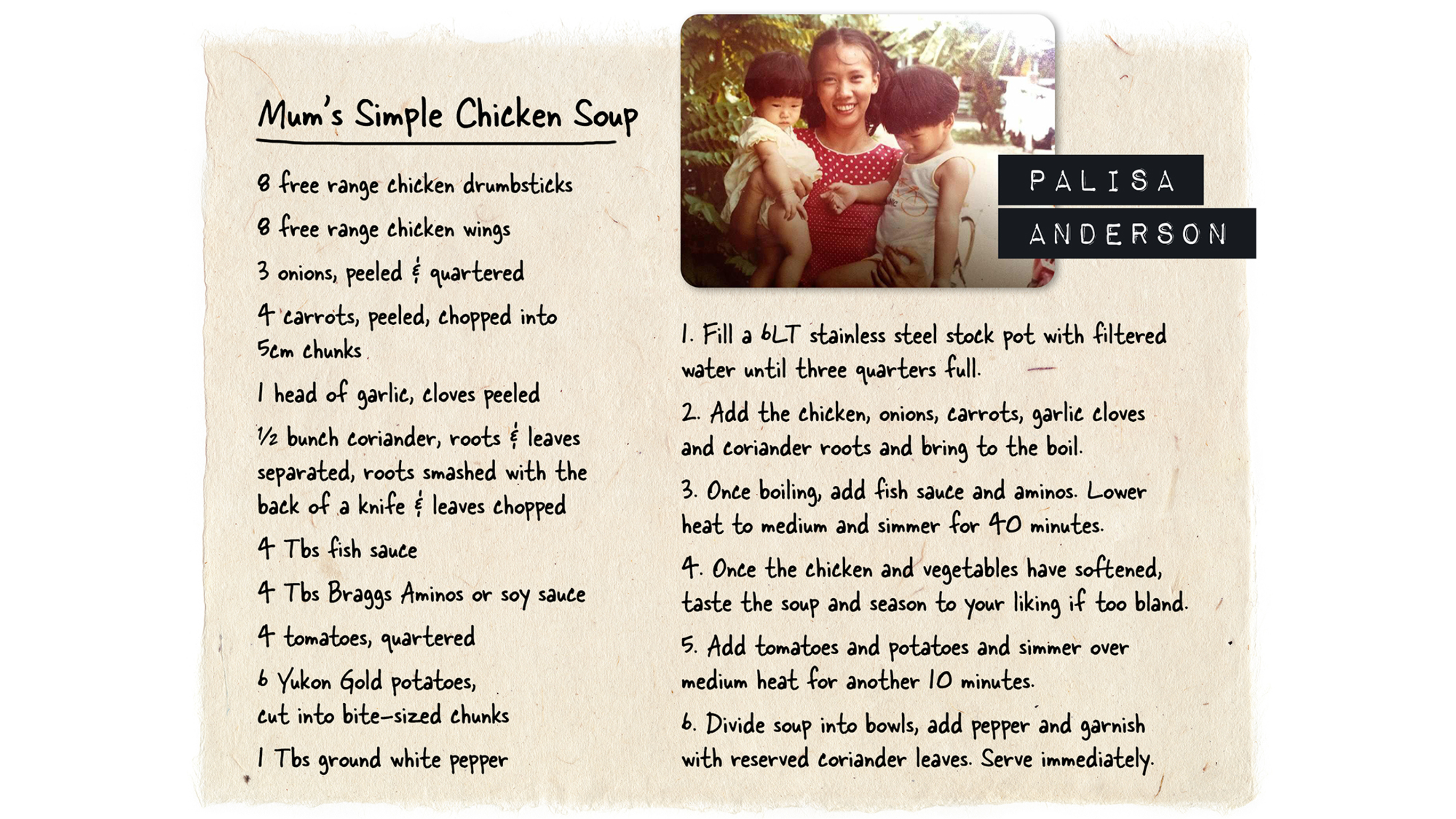Recipe for Palisa's Mum's Simple Chicken Soup.
