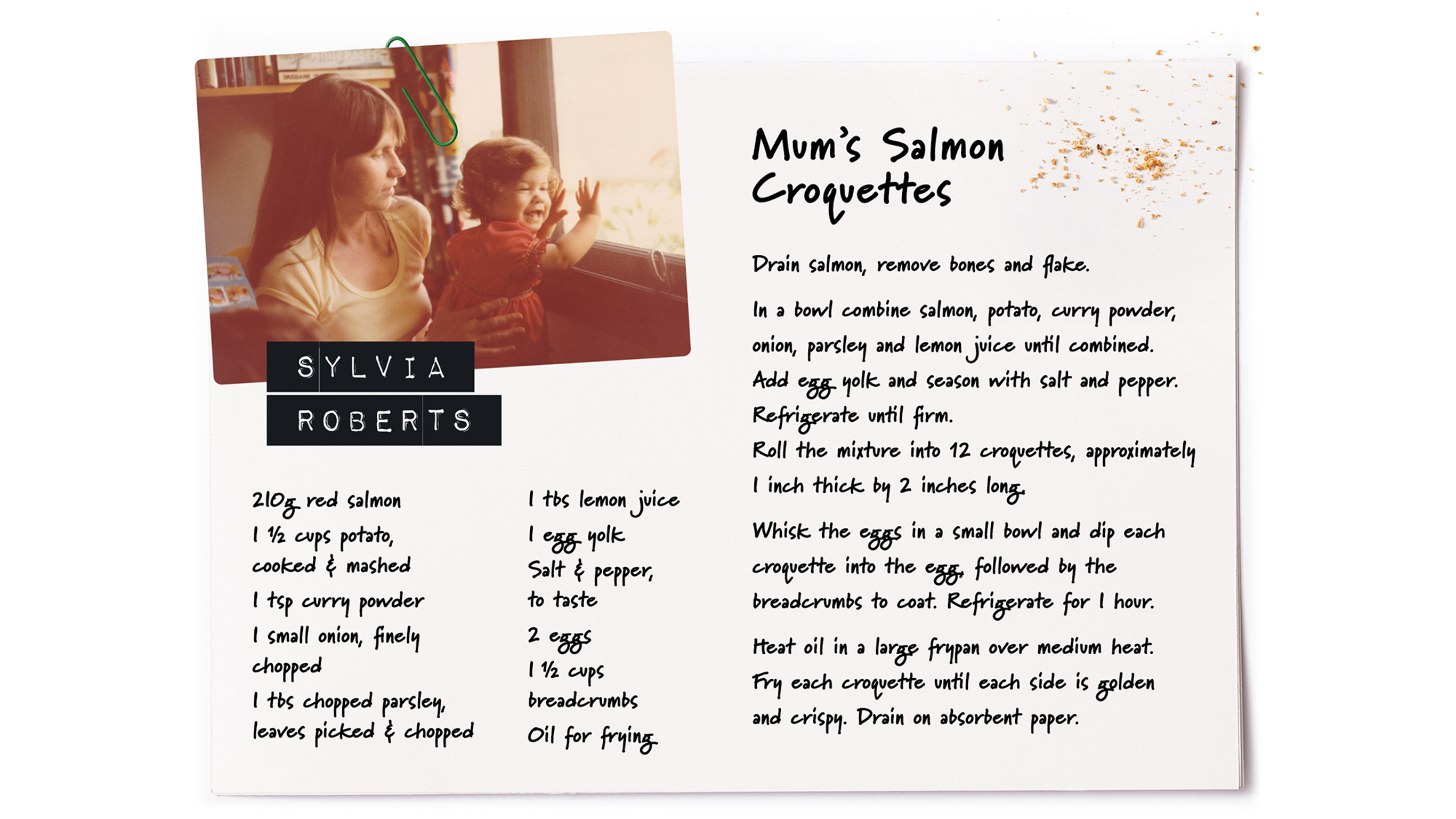 Recipe for Sylvia's Mum's Salmon Croquettes.
