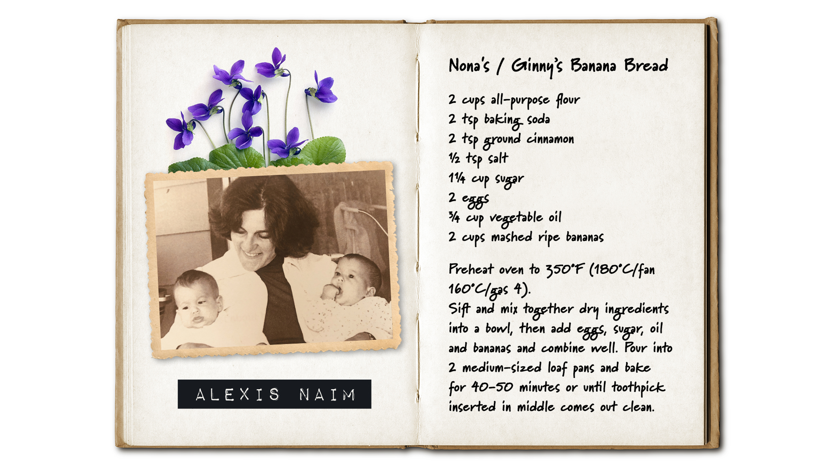 Recipe for Alexis' Nona's Banana Bread.