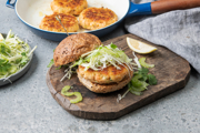 Salmon Burgers with Quick Slaw