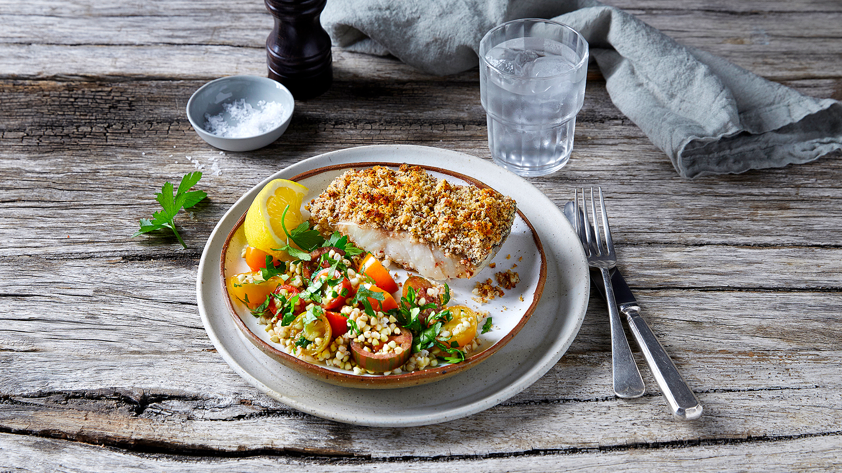 Almond-Crusted Fish with Buckwheat Salad from the Centr meal plan.