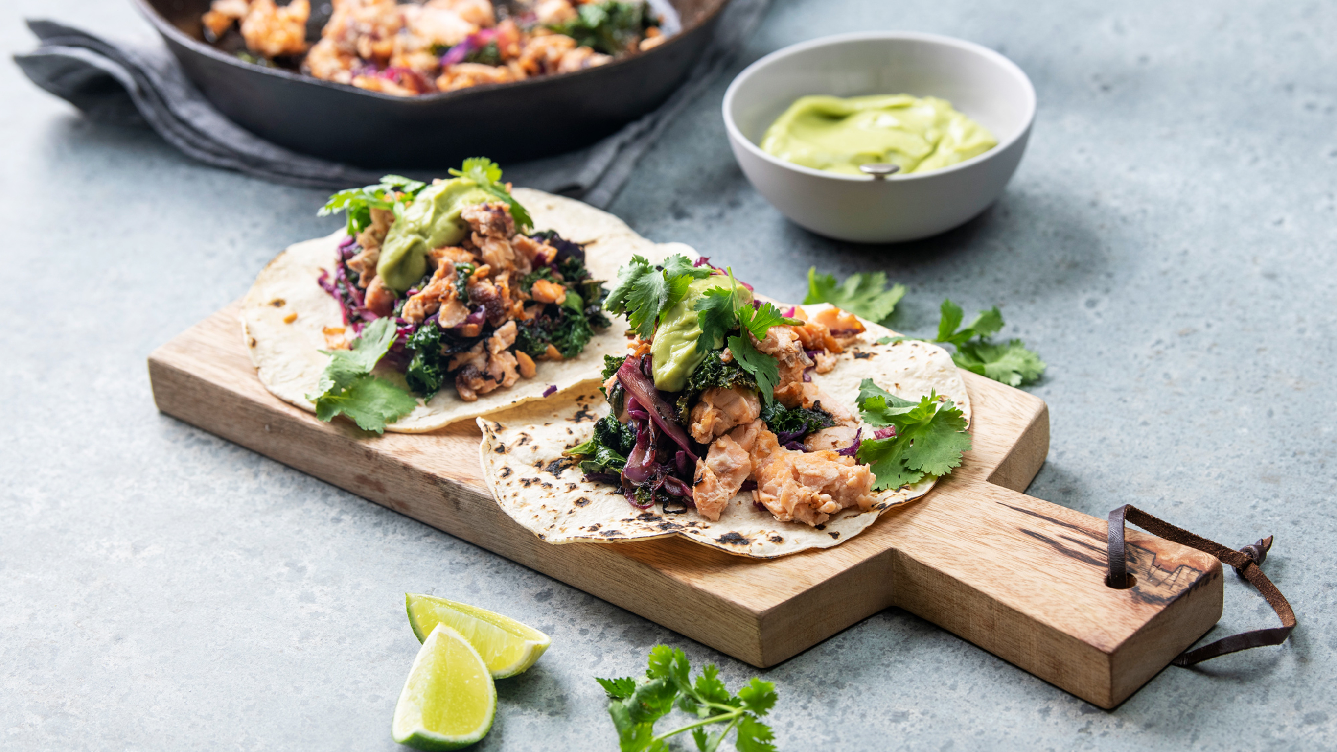 One-pan Salmon Tacos with Braised Greens from the Centr meal plan.