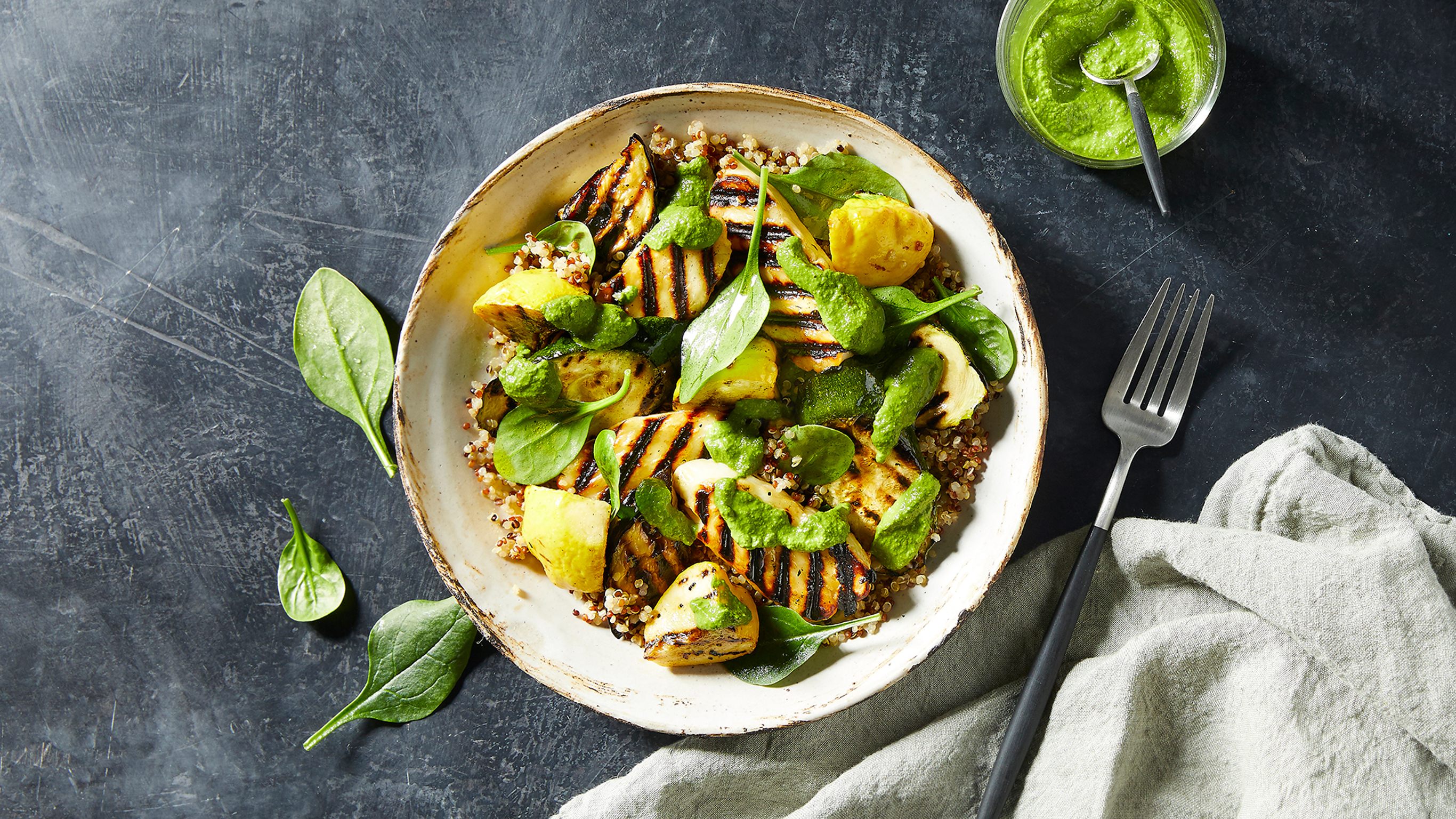 Barbecued Vegetable Salad With Haloumi & Pesto from the Centr meal plan.