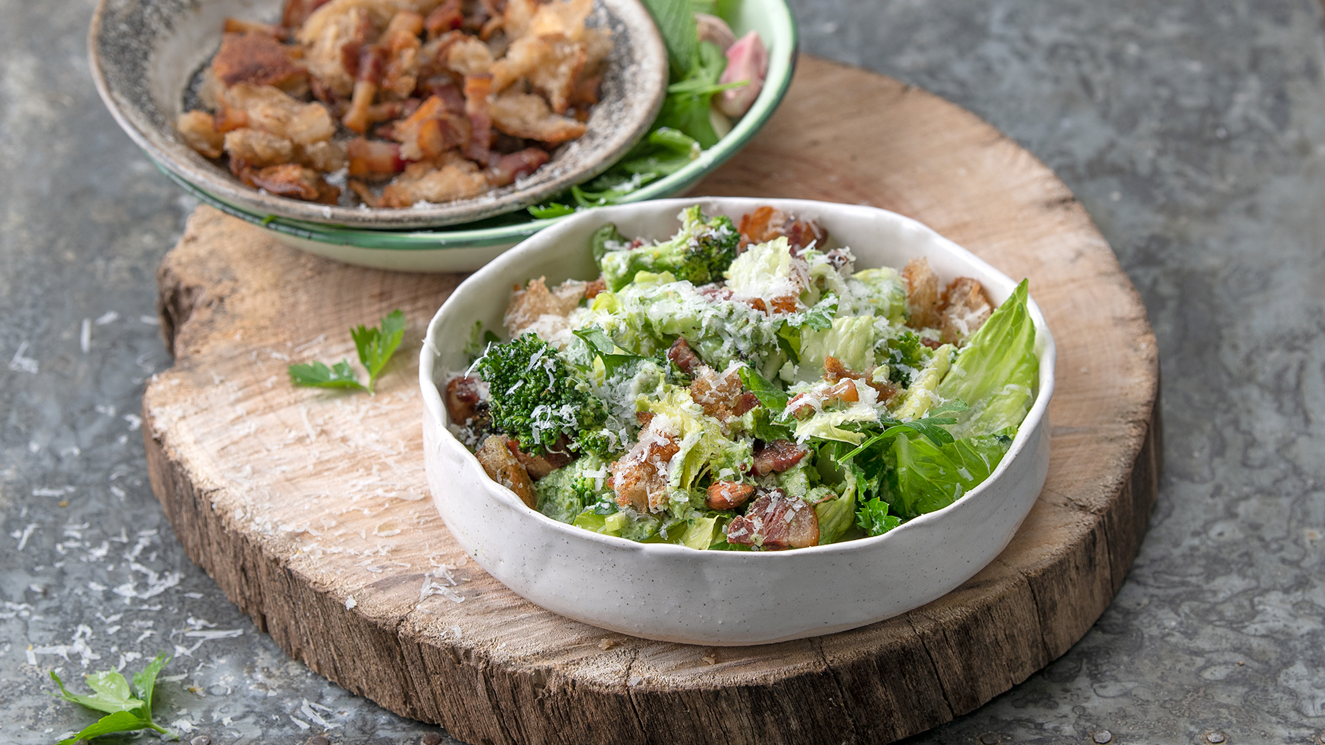 Darren Robertson’s Charred Broccoli Salad With Pancetta, Mint & Almonds.