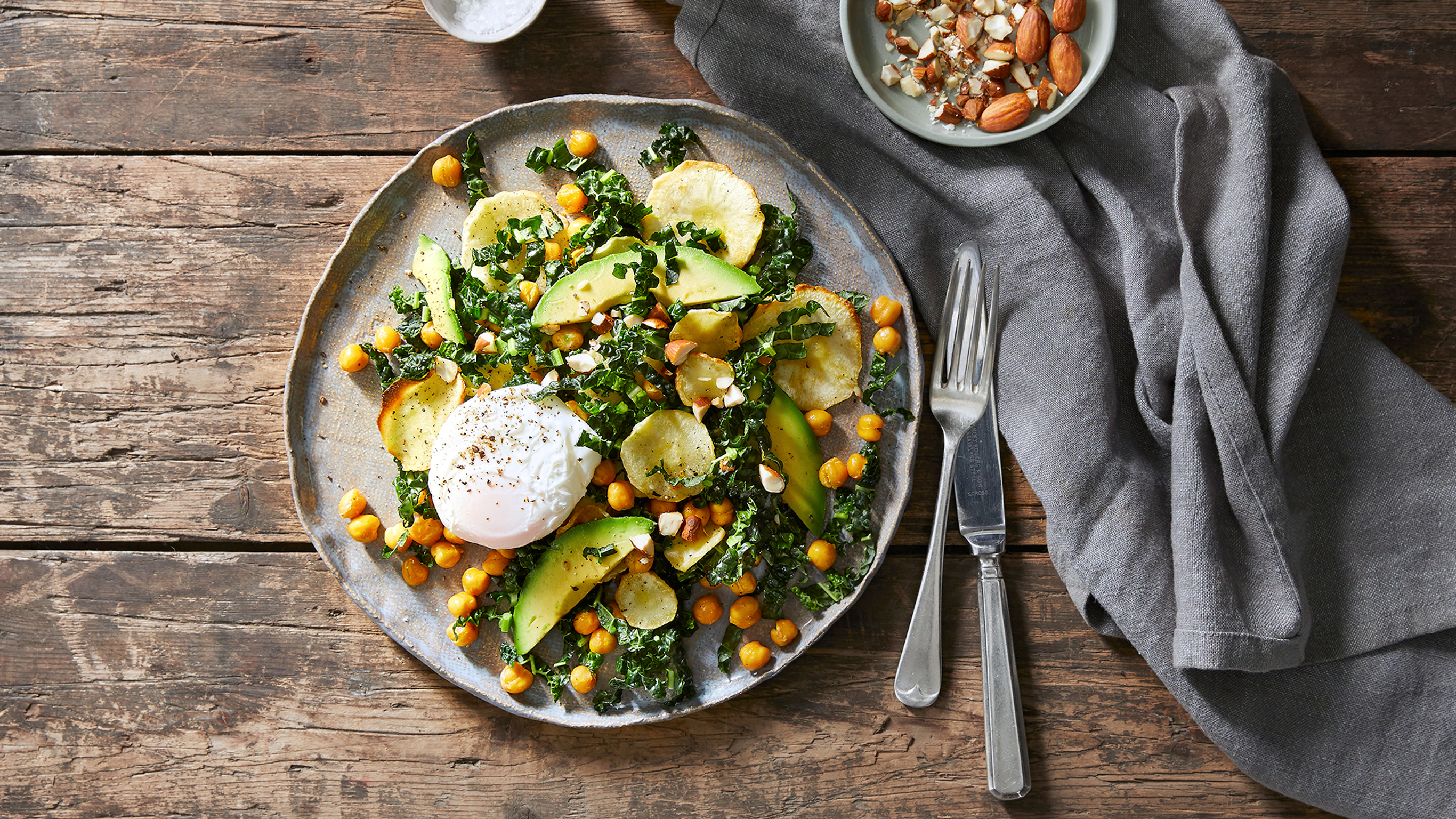 Kale Salad Bowl with Poached Egg