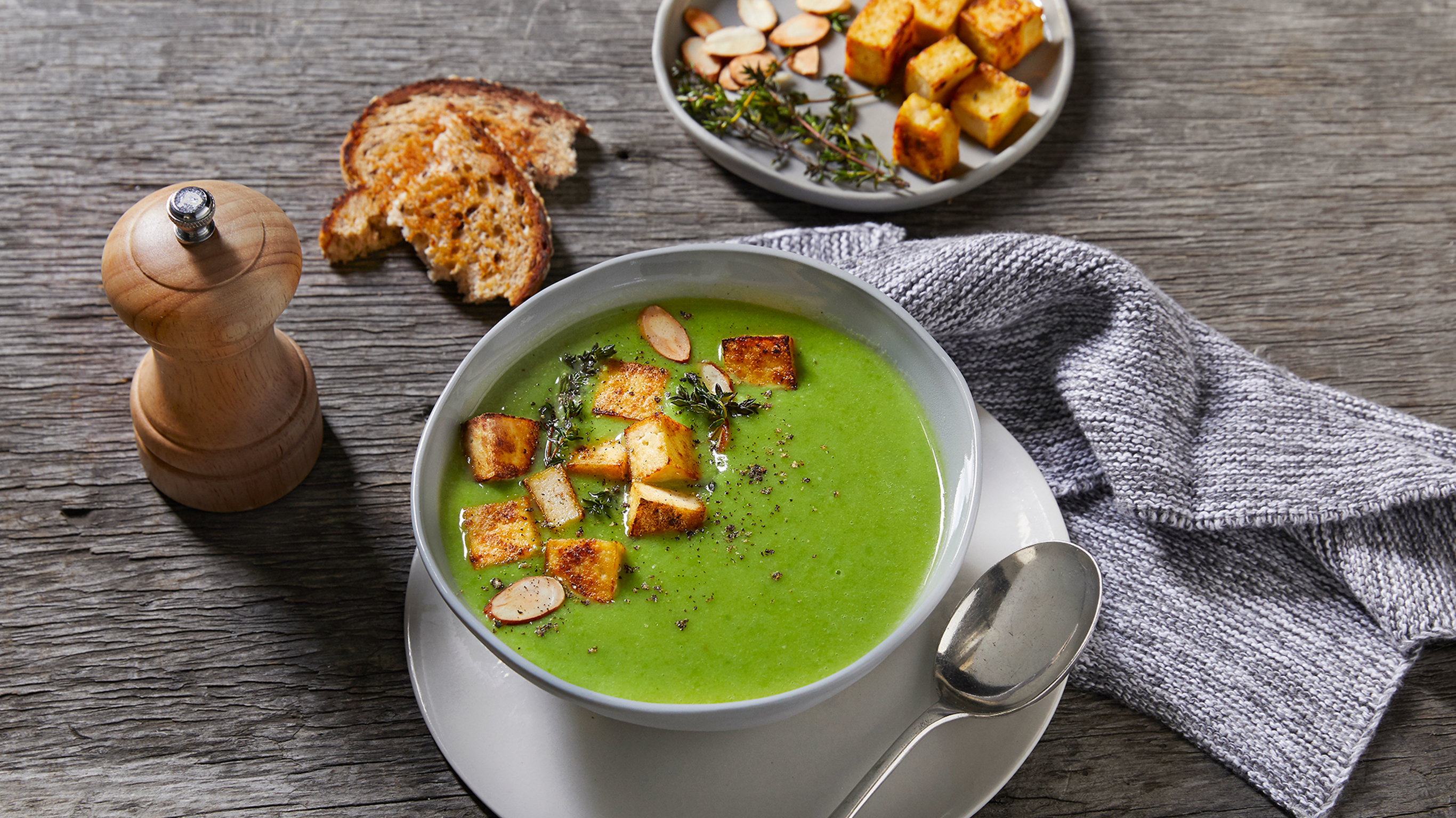 Green Pea & Almond Soup with Tofu