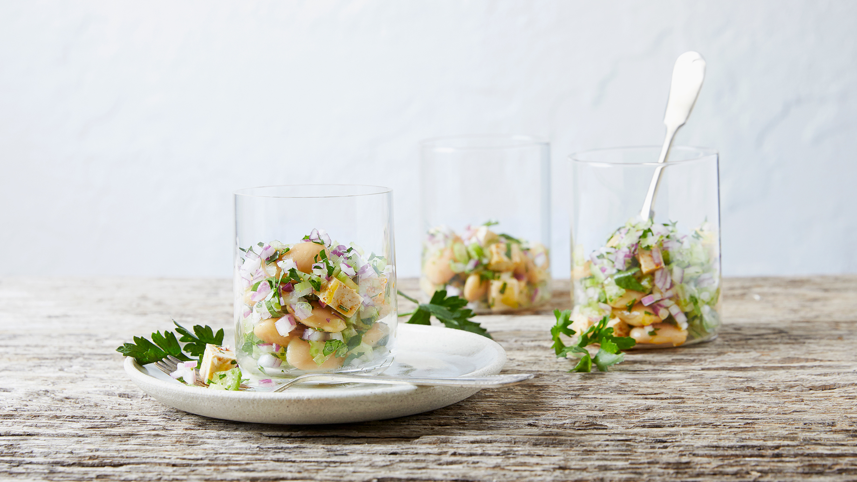 Tofu and Bean Cups, served in clear glass cups, from the Centr meal plan.