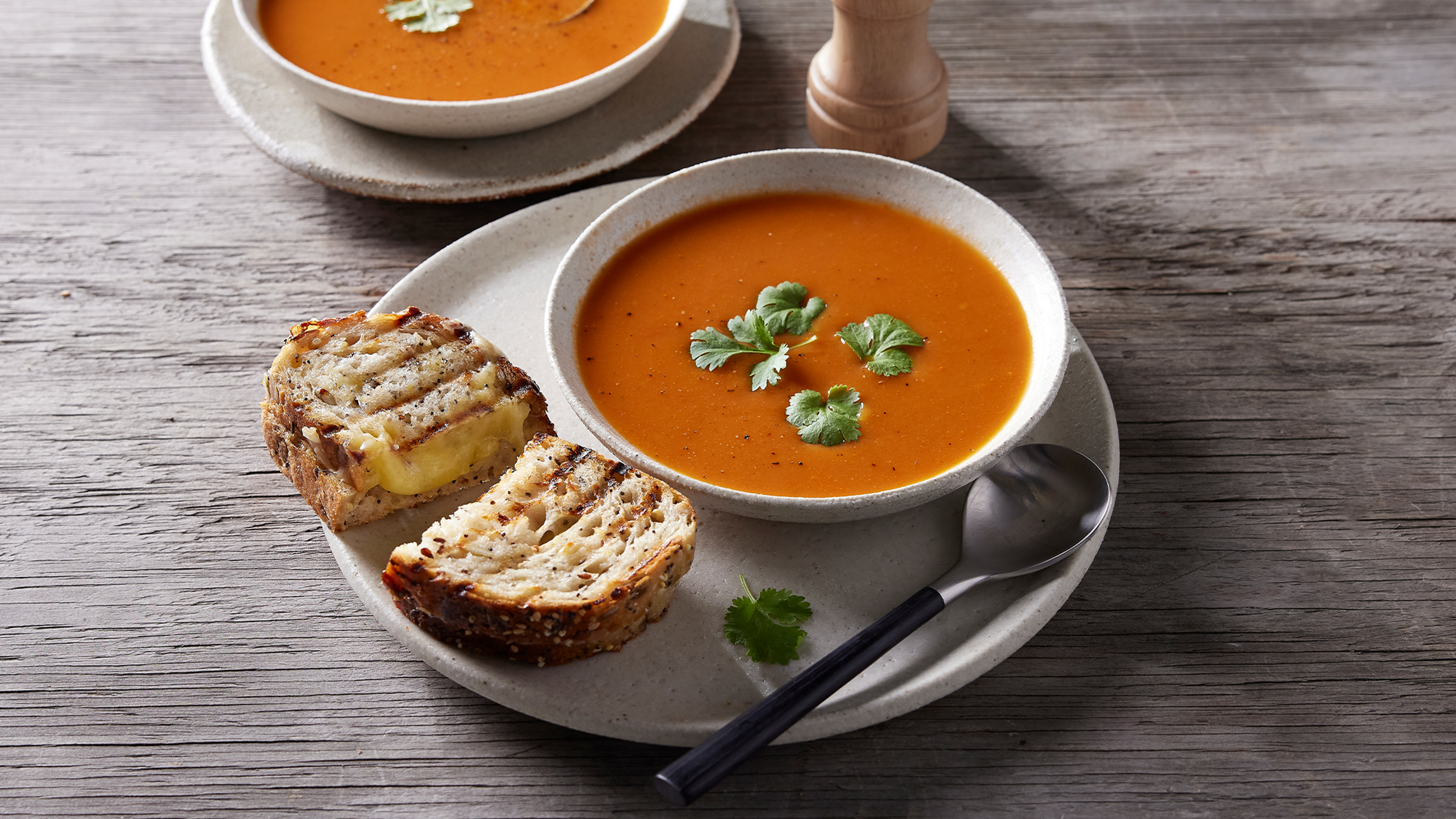 Roasted Tomato & Miso Soup with Cheese Toastie from the Centr meal plan.